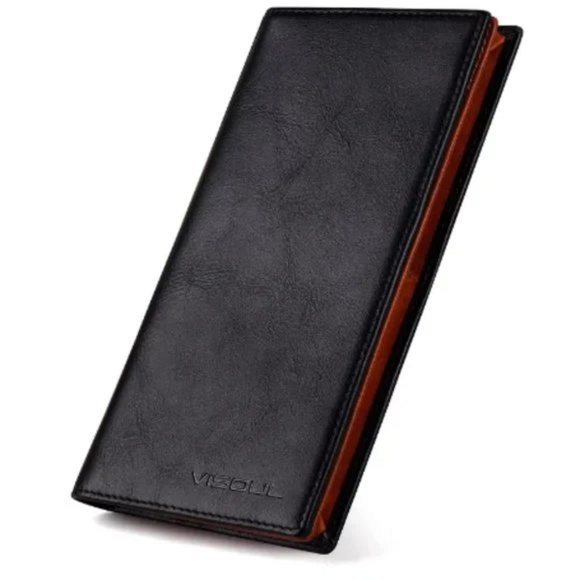 Men's Leather Long Bifold Checkbook Wallets with RFID Blocking - Picture 1 of 6